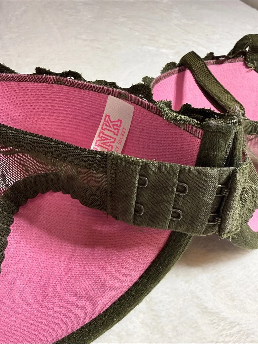 PINK Victoria's Secret Olive Green Lace Push-Up Bra